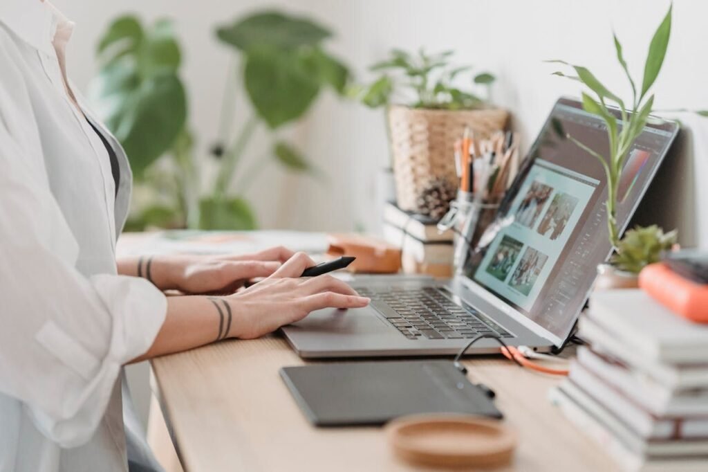 Woman working on a laptop