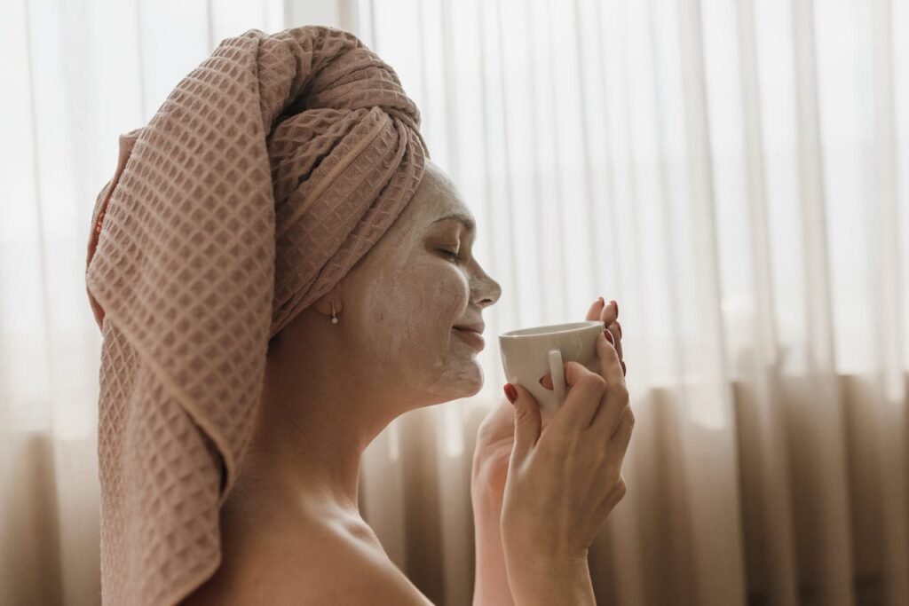 A woman with skin mask