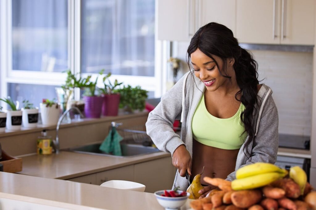 A young woman preparing healthy meal